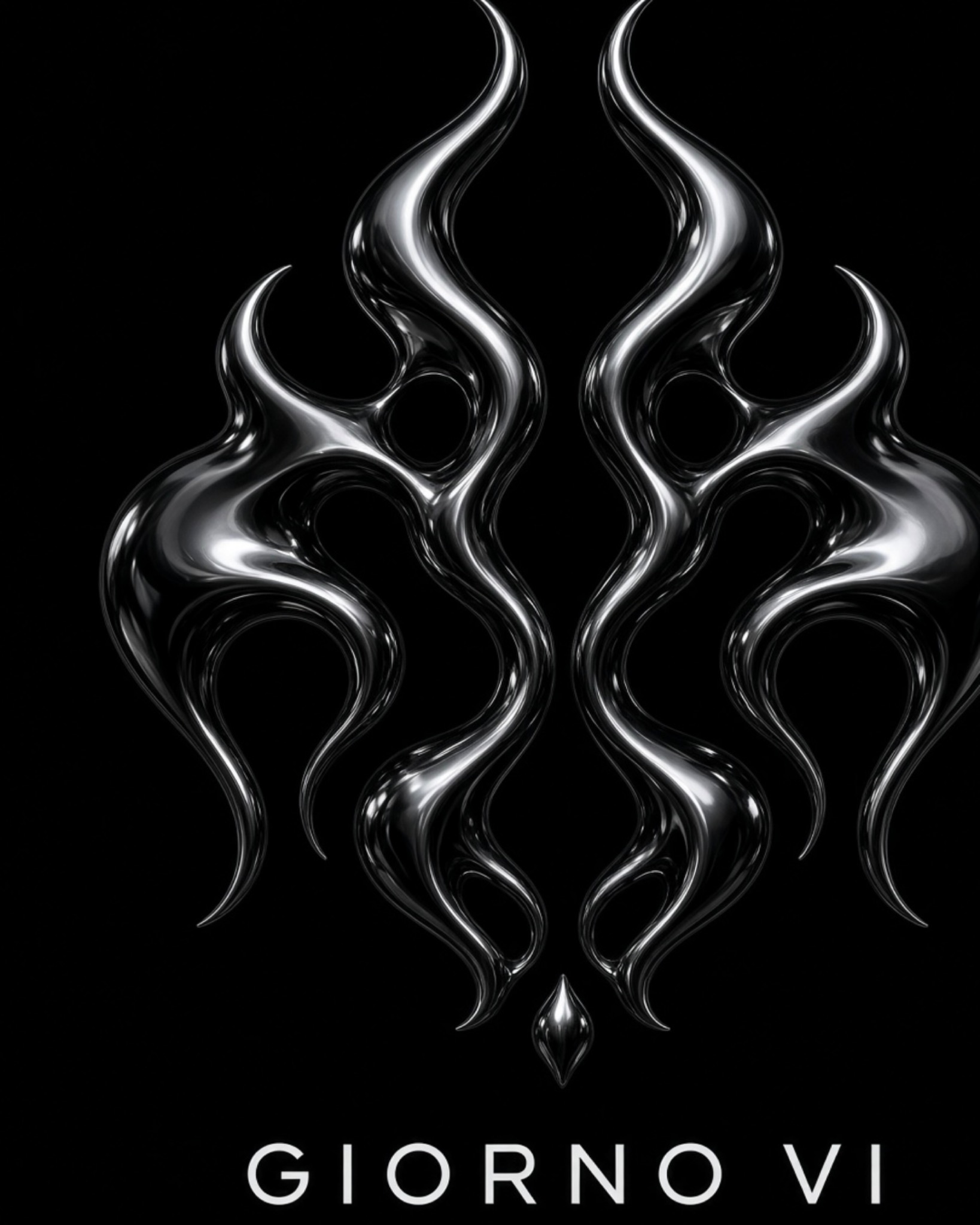 Mirrored, sculptural liquid-chrome flames form the Giorno VI emblem.